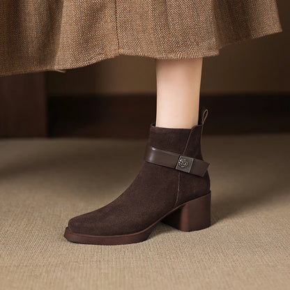 New  Women Genuine Leather  Chelsea Boots - Square  Heels Short Ankle Boots - ghoddosh.com