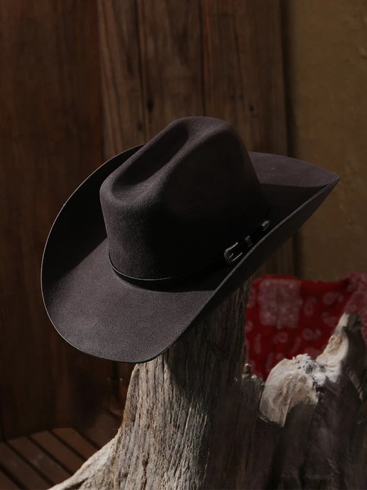 Unisex 100% Wool Cowboy Fedora Hat – Wide Brim Rolled Edge with Belt Buckle @ ghoddosh.com