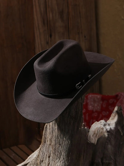 Unisex 100% Wool Cowboy Fedora Hat – Wide Brim Rolled Edge with Belt Buckle @ ghoddosh.com