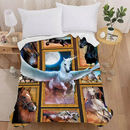 Horse 3D Painting Art  Throw Blanket -  Vintage Bedding Square Super Soft Light weighted Blanket