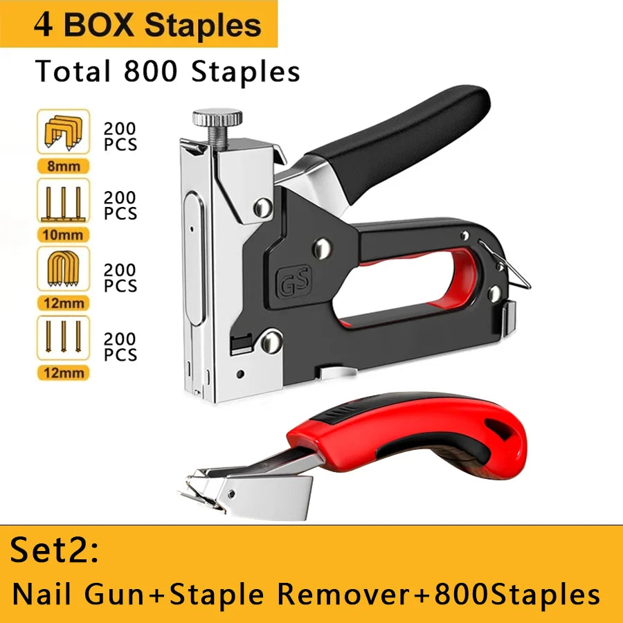 Heavy Duty 4-in-1 Staple Gun for Upholstery, DIY & Carpentry – Manual Nail Gun with 800 Staples @ ghoddosh.com