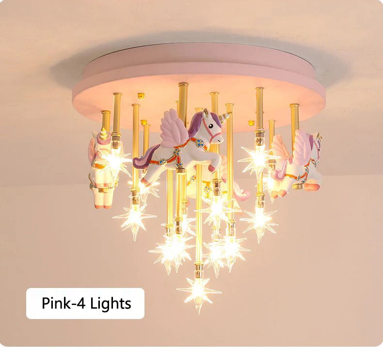 36W Cute Resin Horse Kids Ceiling Lamp - Pink/Blue LED Princess Bedroom Light for Children  @ ghoddosh.com