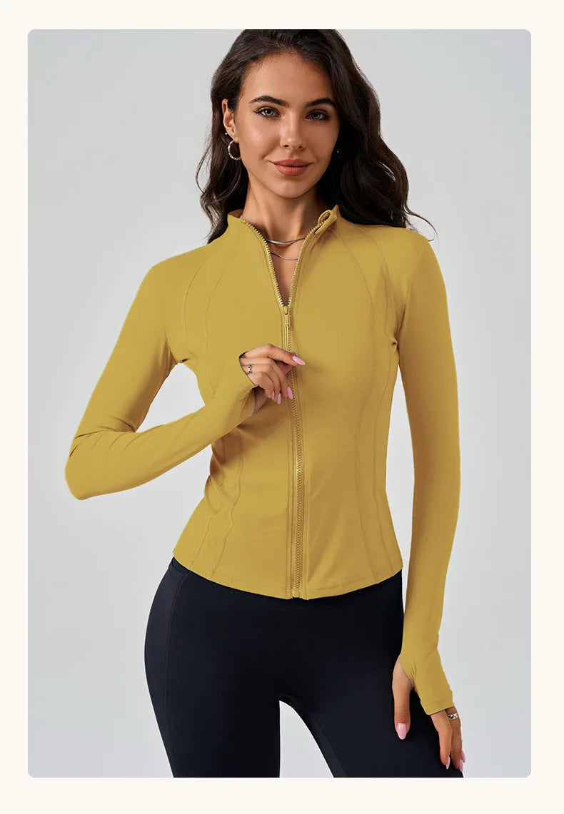 Full Zipper Sports  Women's Shirt -  Slim Long Sleeve  Exercise Sweatshirt @ ghoddosh.com