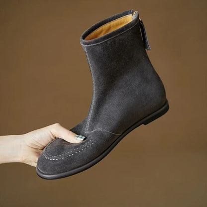 2026 NEW Autumn Women Suede Leather Boots - Round Toe , Low Heel  , Slip-on Chelsea Boots - ghoddosh.com