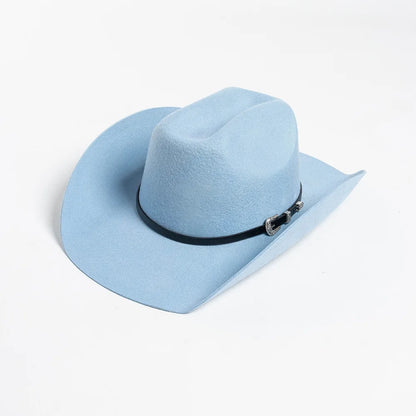 Unisex 100% Wool Cowboy Fedora Hat – Wide Brim Rolled Edge with Belt Buckle @ ghoddosh.com