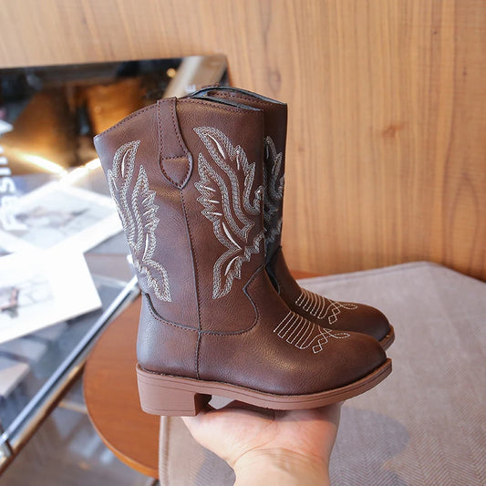 Kids Embroidered Western Cowboy Boots – Unisex Tall Pull-On Cowgirl Boots for Boys and Girls @ ghoddosh.com