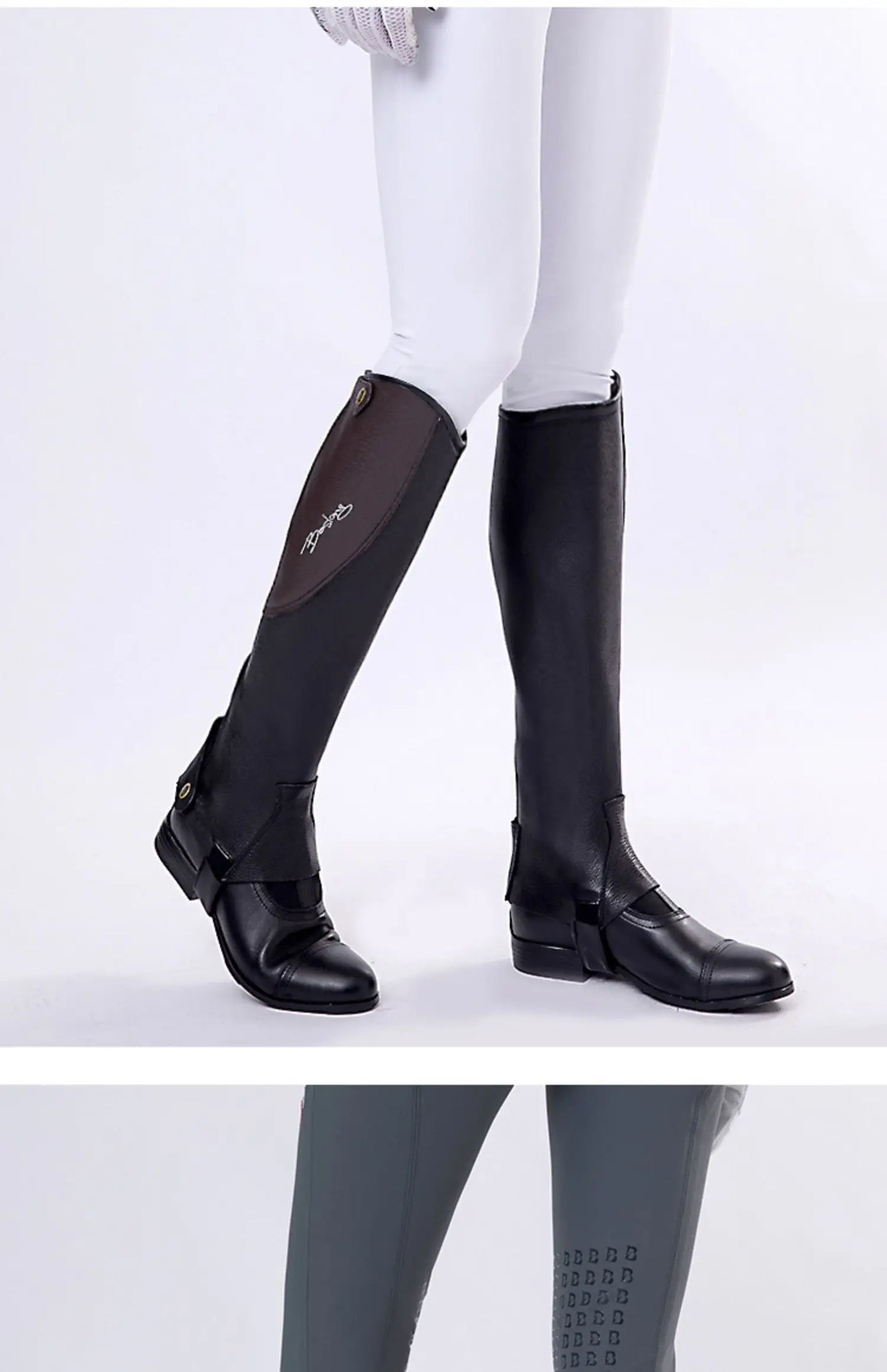 High Quality Half Chaps Full Soft Cow Leather Splicing Horse Riding leg  Protector For Unisex