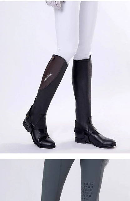 High Quality Half Chaps Full Soft Cow Leather Splicing Horse Riding leg  Protector For Unisex