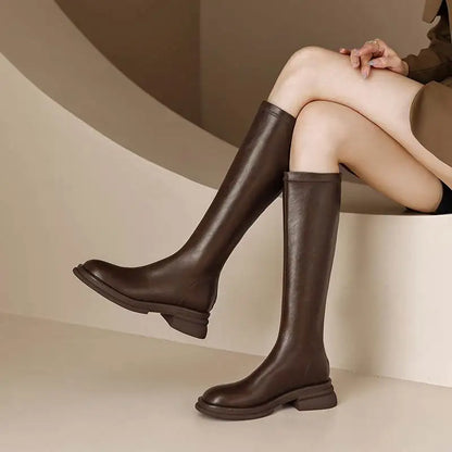 Cow Leather Round Toe Winter Warm Riding Boots / Thick Heels Gladiator Back Zipper Platform Knee Boots
GHODDOSH

