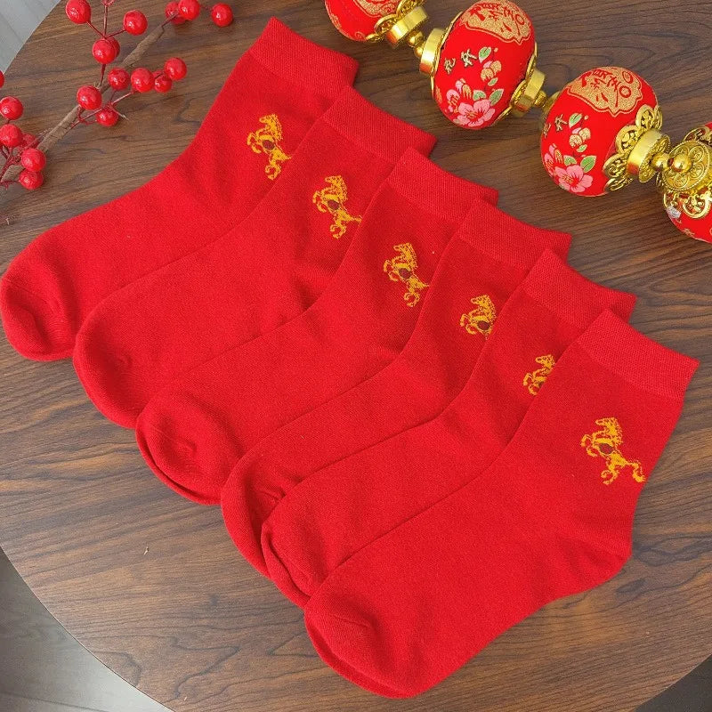 New Year of the Horse Chinese Style  2026 Zodiac Year Red Lucky  Cotton Socks  for Couple Christmas @ghoddosh.com