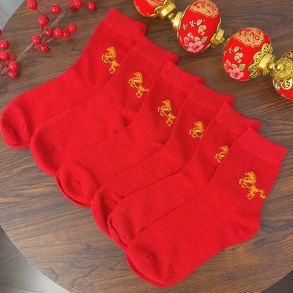 New Year of the Horse Chinese Style  2026 Zodiac Year Red Lucky  Cotton Socks  for Couple Christmas @ghoddosh.com