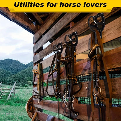 Black Metal Saddle Racks with Hooks, Pipes & Screws - Durable Horse Nail Storage and Neck Hanging Brackets Bar