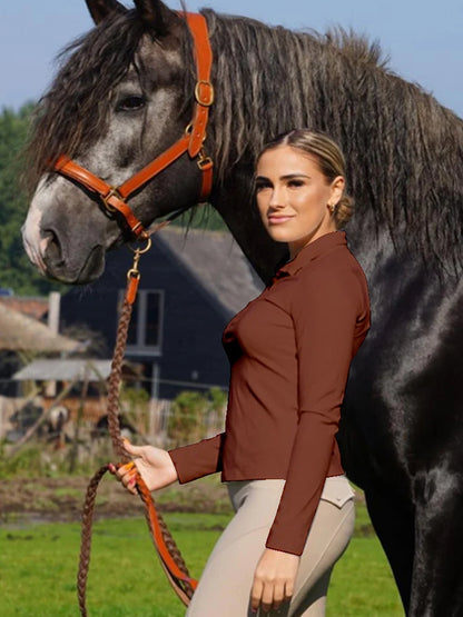 Burgundy Horse Riding T-Shirt / Women Soft Equestrian Long Sleeve Tops / Available in colors - Ghoddosh.com