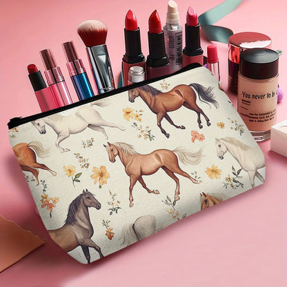 Western Makeup Bag  with Horses and Flowers pattern , Thrive Beautifully on A Saddle with This piece of Art @ ghoddosh.com