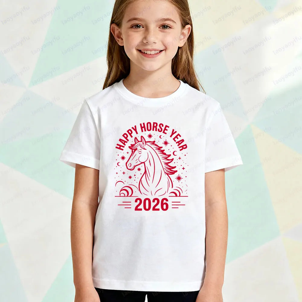 Year of The Horse 2026 Children Horse Creative Design  T-shirt - Ghoddosh.com