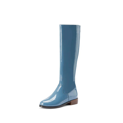 2026 New Arrival  Riding Boots - Cow Patent Leather Round Toe Med Heel Fashion Boots - ghoddosh.com 