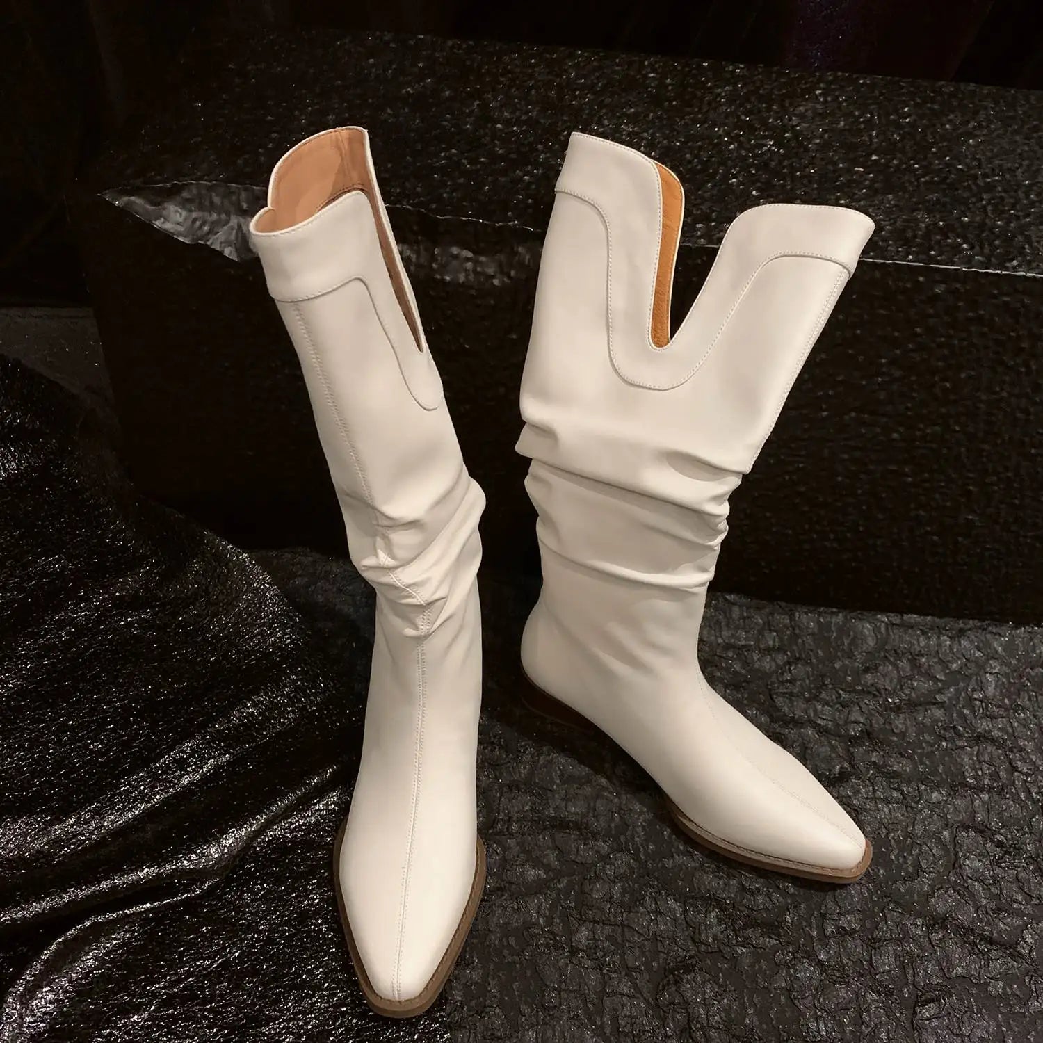2026 New Cow Leather Round Toe Low Heels Winter Warm Riding Knee Boots  - ghoddosh.com