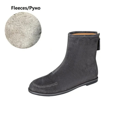2026 NEW Autumn Women Suede Leather Boots - Round Toe , Low Heel  , Slip-on Chelsea Boots - ghoddosh.com