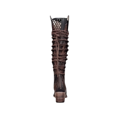 Vintage Cowboy Lace Up  Boots  Gladiator Round Toe Cross Tied Chunky Heels - Ghoddosh