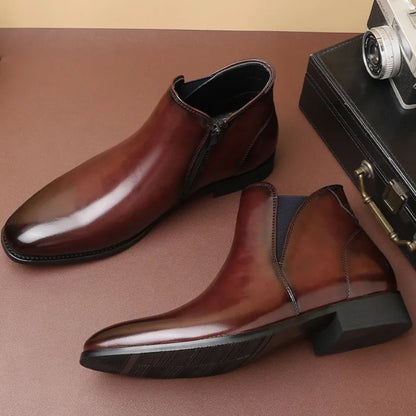 Men's Chelsea  British Style Short Ankle Boots - Luxury High Quality Leather Boots for Men  - Ghoddosh