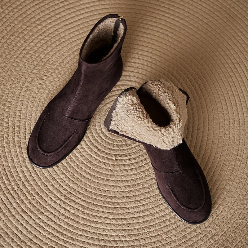 2026 NEW Autumn Women Suede Leather Boots - Round Toe , Low Heel  , Slip-on Chelsea Boots - ghoddosh.com
