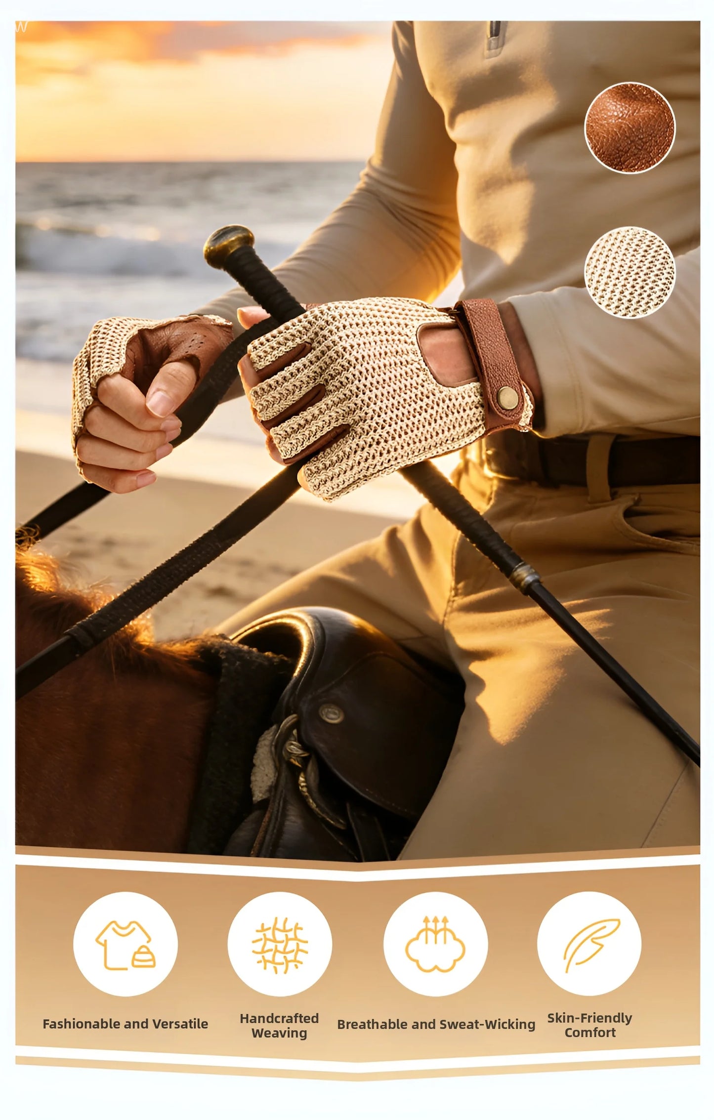 Half Finger Goatskin Riding Gloves | Breathable Anti-Slip Equestrian Mitts for Men & Women @ ghoddosh.com
