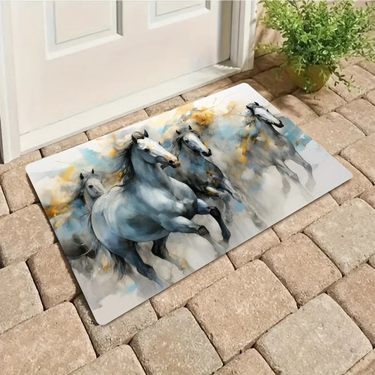 1pc Abstract Horse Art Doormat - Non-slip, Water Absorbent  Polyester Carpet @ghoddosh.com