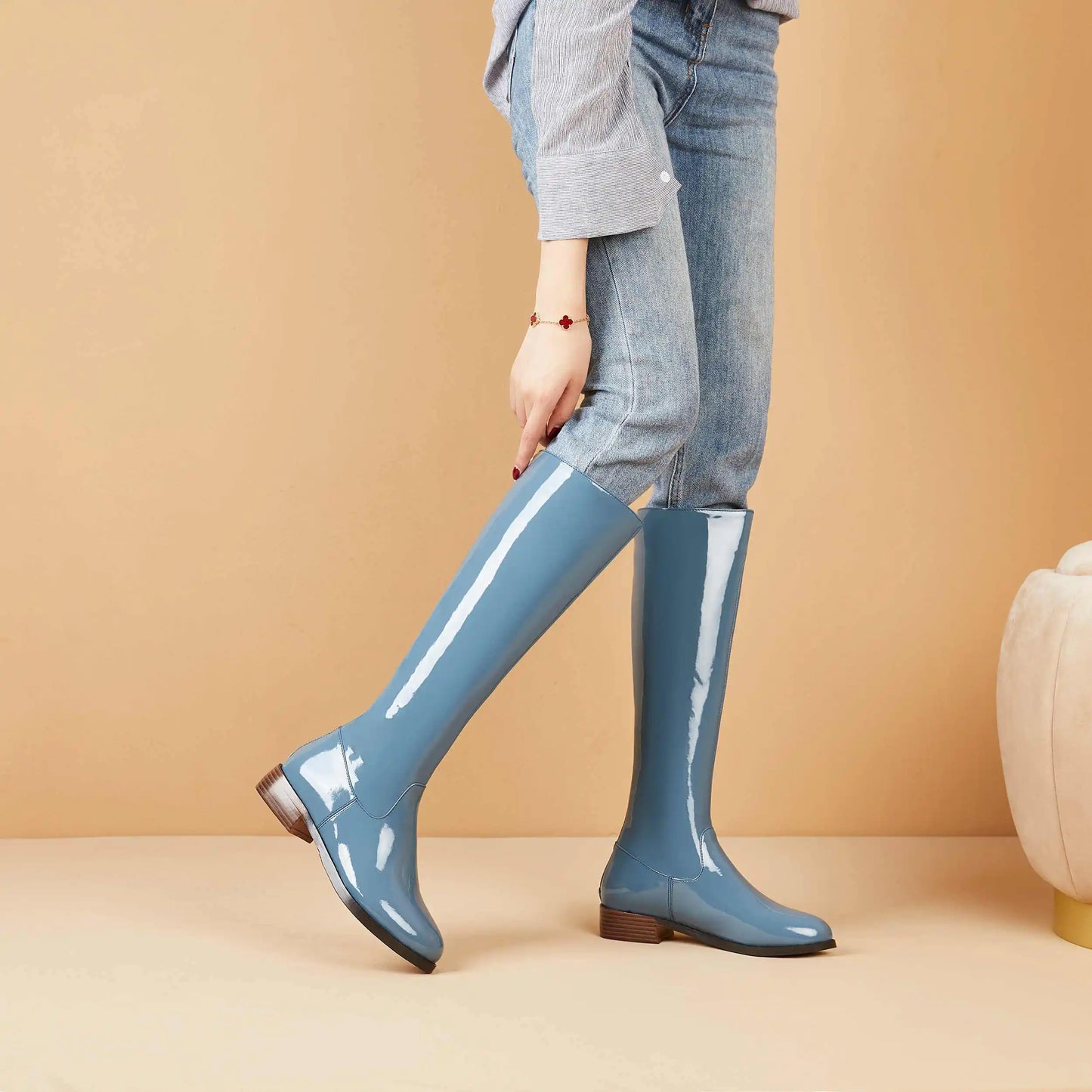 2026 New Arrival  Riding Boots - Cow Patent Leather Round Toe Med Heel Fashion Boots - ghoddosh.com 