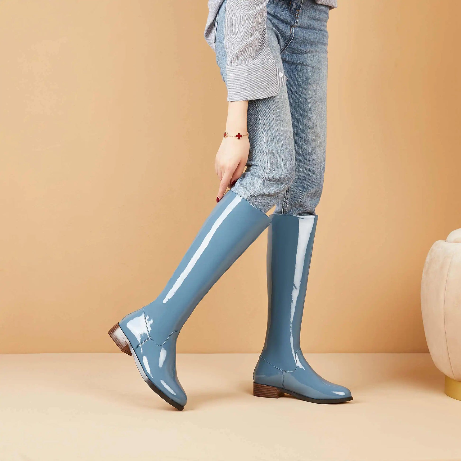 2026 New Arrival  Riding Boots - Cow Patent Leather Round Toe Med Heel Fashion Boots - ghoddosh.com 