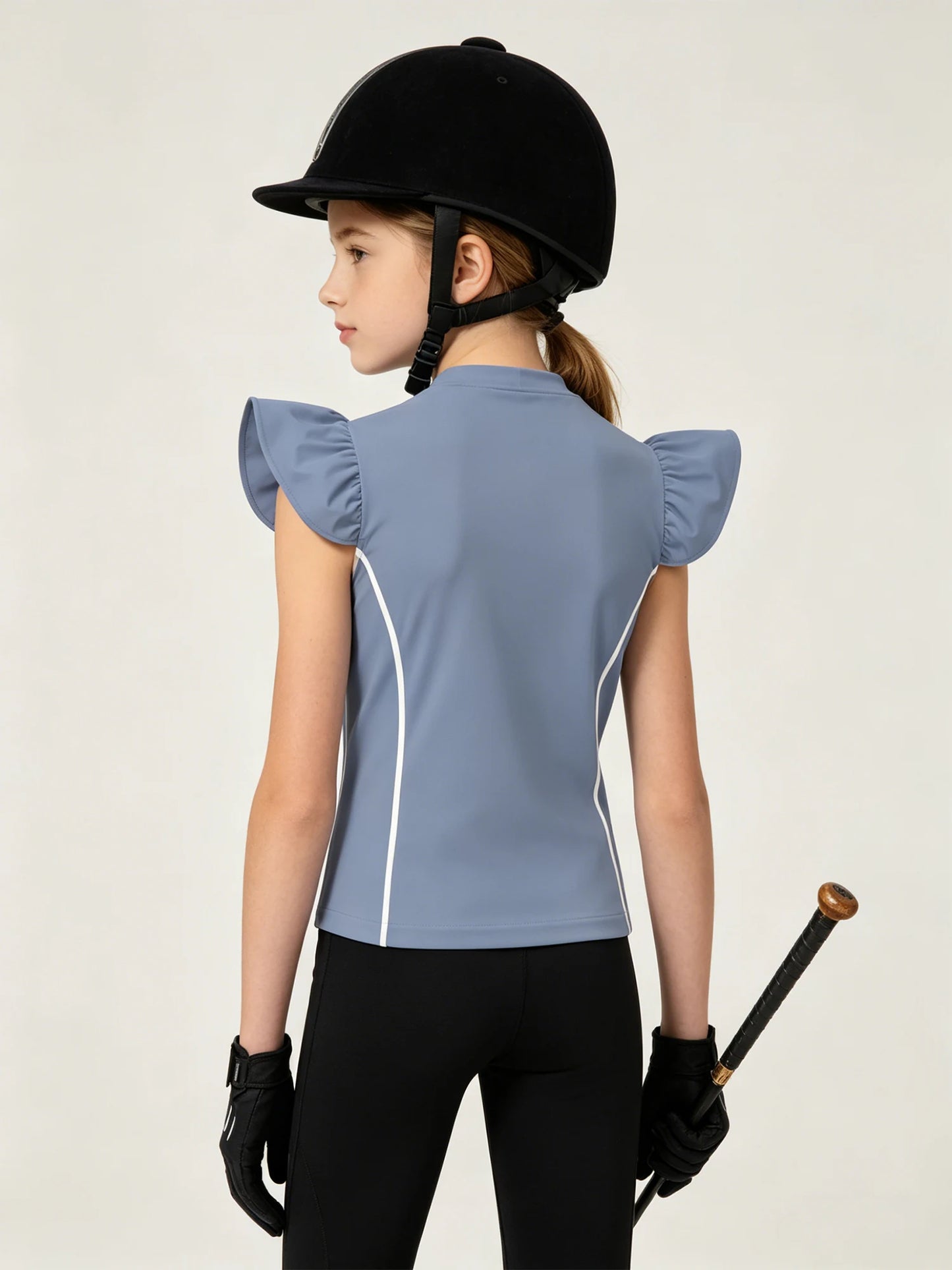 Girls Equestrian Quarter-Zip  Shirt | Kids Ruffled Sleeve Quick-Dry Horse Riding Top @ ghoddosh.com