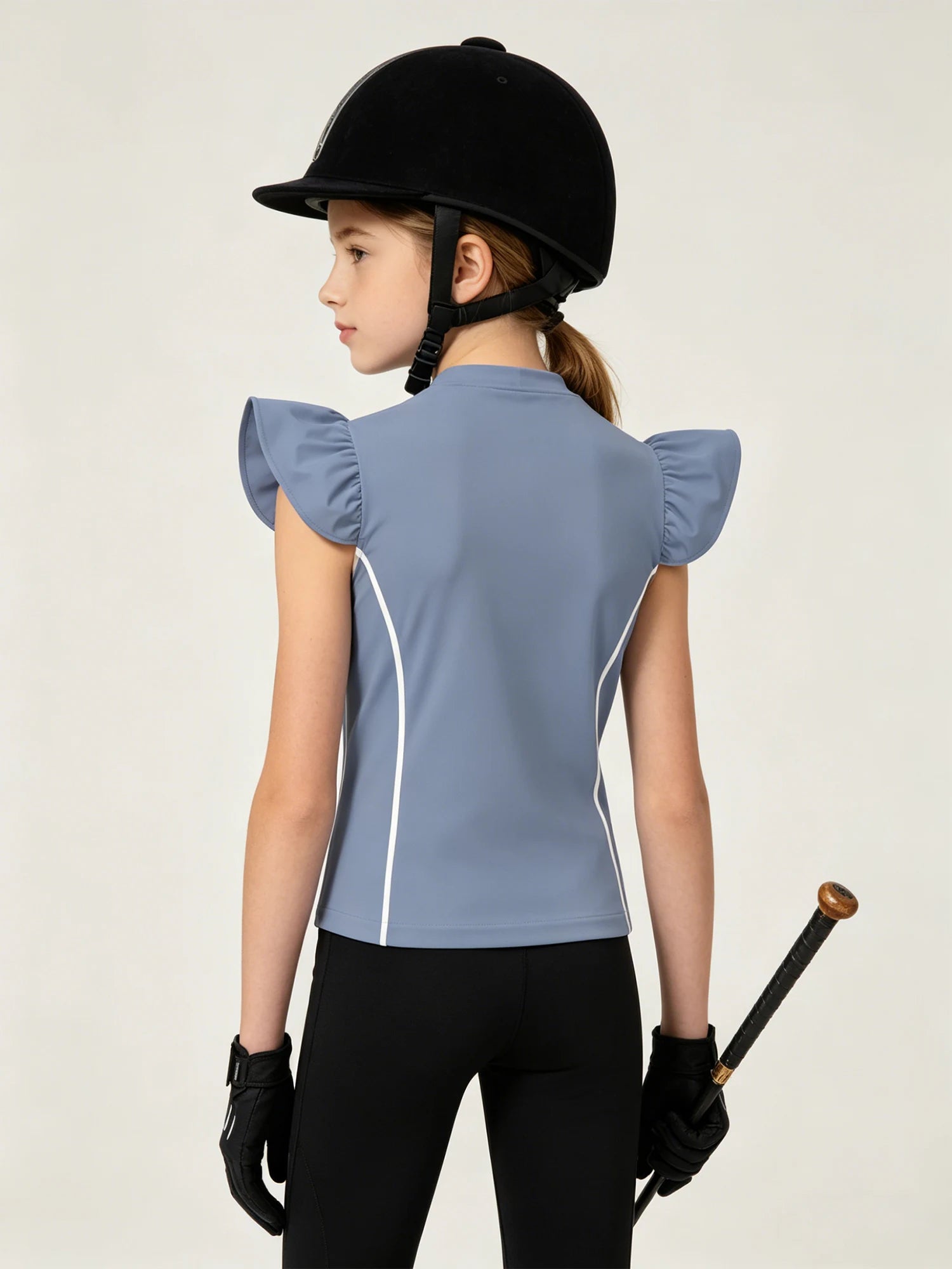 Girls Equestrian Quarter-Zip  Shirt | Kids Ruffled Sleeve Quick-Dry Horse Riding Top @ ghoddosh.com
