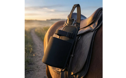 Horse Saddle Water Bottle Holder with Metal Buckle – Black Nylon Equestrian Drink Pouch for Trail Riding. @ ghoddosh.com