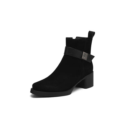 New  Women Genuine Leather  Chelsea Boots - Square  Heels Short Ankle Boots - ghoddosh.com