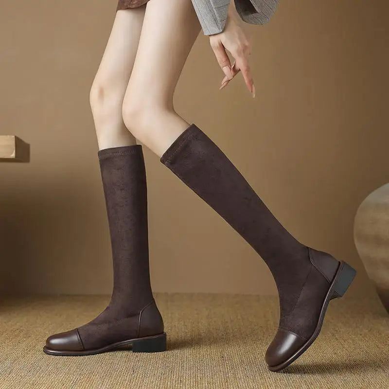 Thigh High Riding Boots — Microfiber Flock, Square Toe & Chunky Heel (Up to EU 43) - Ghoddosh