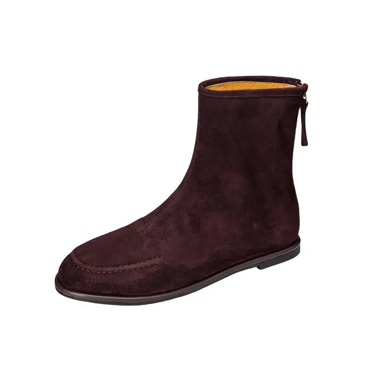 2026 NEW Autumn Women Suede Leather Boots - Round Toe , Low Heel  , Slip-on Chelsea Boots - ghoddosh.com
