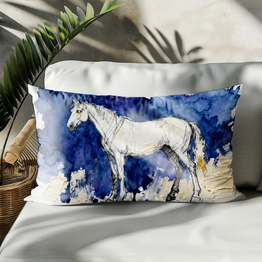 2D White - Blue Horse Abstract Cushion @ ghoddosh.com