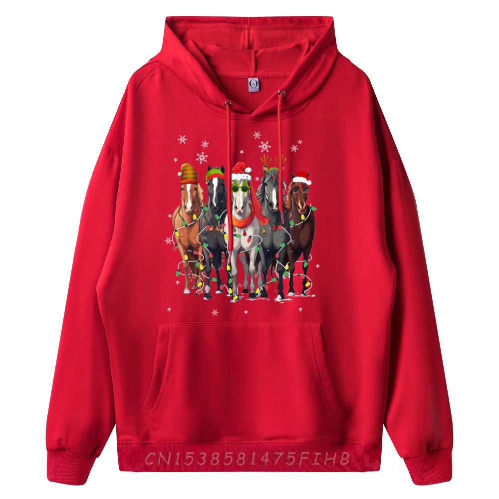 Horses Merry Christmas Printed Graphics  Hoodies For Him @ ghoddosh.com