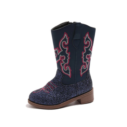 Kids Embroidered Western Cowboy Boots – Unisex Tall Pull-On Cowgirl Boots for Boys and Girls @ ghoddosh.com