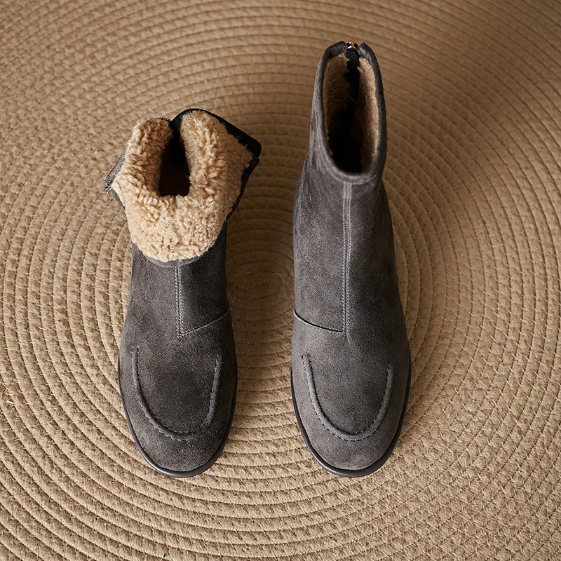 2026 NEW Autumn Women Suede Leather Boots - Round Toe , Low Heel  , Slip-on Chelsea Boots - ghoddosh.com