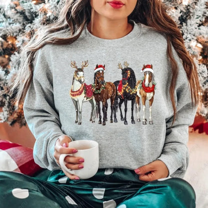 Unisex Horse Christmas Funny Long Sleeve Hoodie  - Special Gift for Horse Lovers - ghoddosh.com