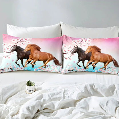Horse Fitted Sheets ,Twin Size  Cute Horse  Bedding Set  with Pink Love Hearts Décor @ ghoddosh.com