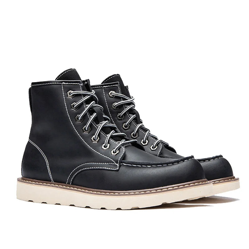 Vintage British Casual Men Shoes Handmade Autumn Winter Snow Plush Warm Leather Ankle Boots Leather @ ghoddosh.com