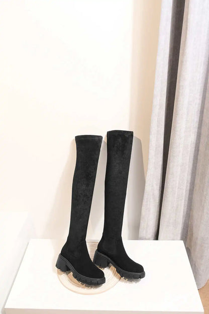 Big Size Cow Leather Stretch Over-the-knee Boots - Ghoddosh