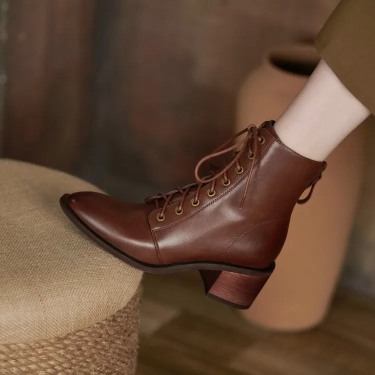 New  Split Leather Women  Round Toe  Chunky Heels Boots - Ghoddosh