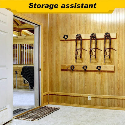 Black Metal Saddle Racks with Hooks, Pipes & Screws - Durable Horse Nail Storage and Neck Hanging Brackets Bar