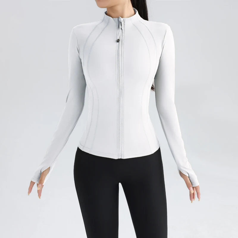 Women’s Full-Zip Athletic Jacket with Thumbholes – Stretch Fit Long Sleeve Sports Top - Ghoddosh.com

