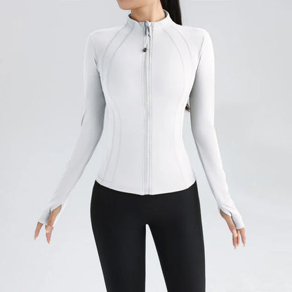 Women’s Full-Zip Athletic Jacket with Thumbholes – Stretch Fit Long Sleeve Sports Top - Ghoddosh.com

