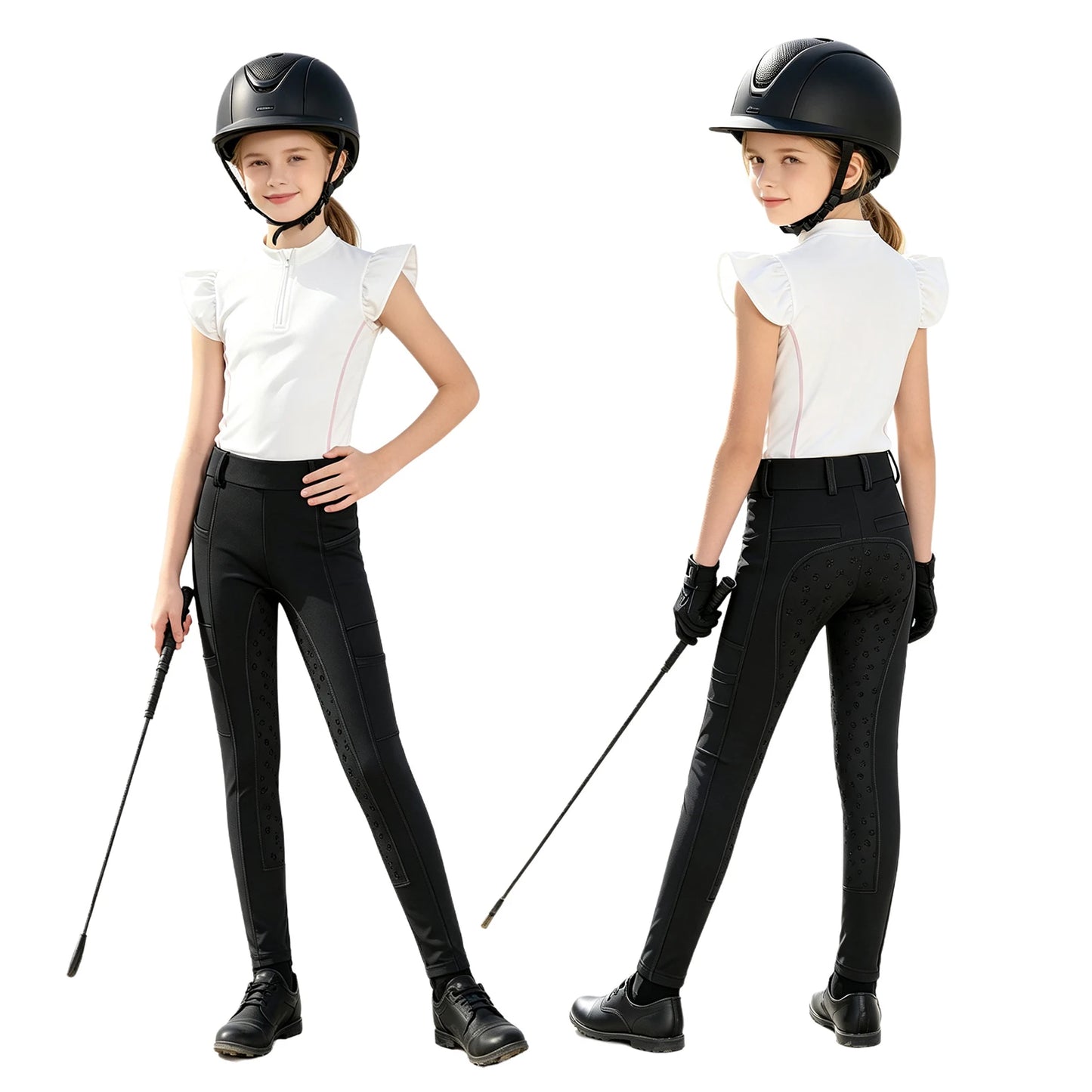  Girls' Equestrian Outfit Set Performance Riding Top & Anti-Slip Full-Seat Breeches @ ghoddosh.com