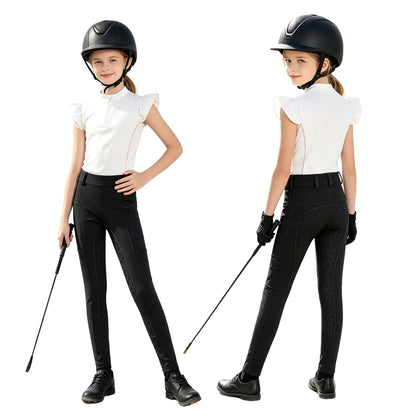  Girls' Equestrian Outfit Set Performance Riding Top & Anti-Slip Full-Seat Breeches @ ghoddosh.com