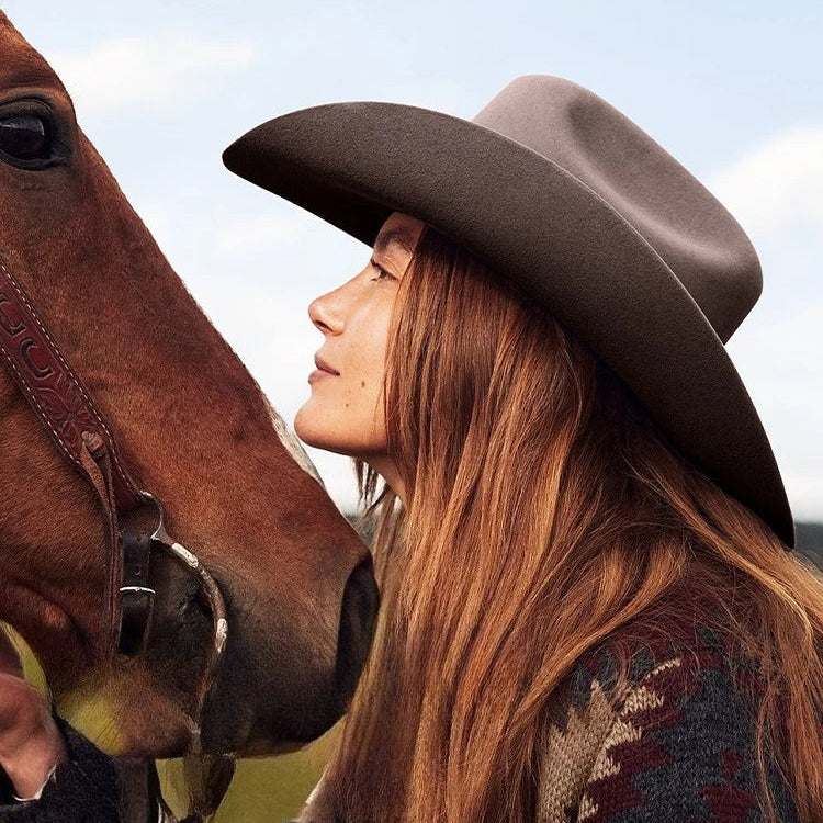 Unisex 100% Wool Cowboy Fedora Hat – Wide Brim Rolled Edge with Belt Buckle @ ghoddosh.com